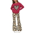thumbnail image 1 of FSYBOA Girls Graphic Outfit Set, Elastic Waist 2 Piece Girls Crew Neck Tops and Flare Pants Red Size 5-6T, 1 of 7
