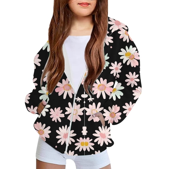 FSYBOA Girls Hoodies, Full Zip Long Sleeve 2026 Casual Kids Lightweight Jackets Black Size 11-12T