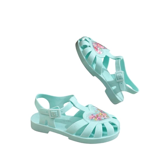 FSYBOA Girls Jelly Sandals, Adjustable Strap Non-Slip Closed Toe Fashion Girls Beach Shoes Green Size 1(Big Kids)