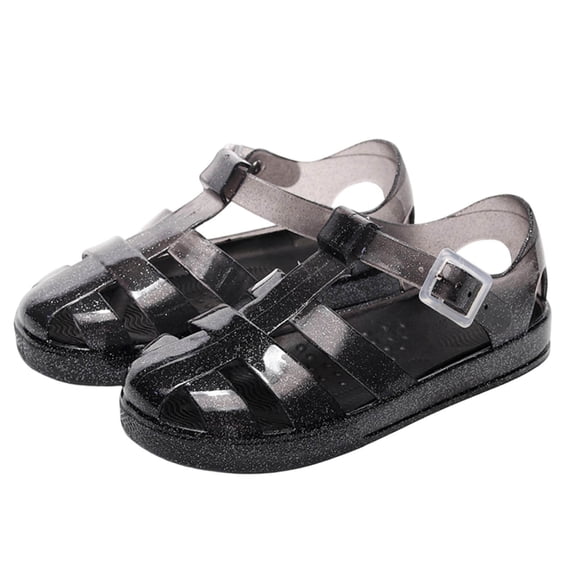 FSYBOA Girls Jelly Sandals, Closed Toe Adjustable Strap Non-Slip Holiday Girls Beach Shoes Black Size 9(Toddler)