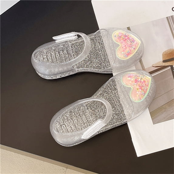 FSYBOA Girls Jelly Sandals, Closed Toe Beach Non-Slip Casual Summer Shoes Silver Size 11.5(Little Kids)