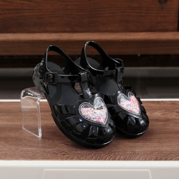 FSYBOA Girls Jelly Sandals, Closed Toe Non-Slip Adjustable Strap Fashion Girls Beach Shoes Black Size 11.5(Little Kids)