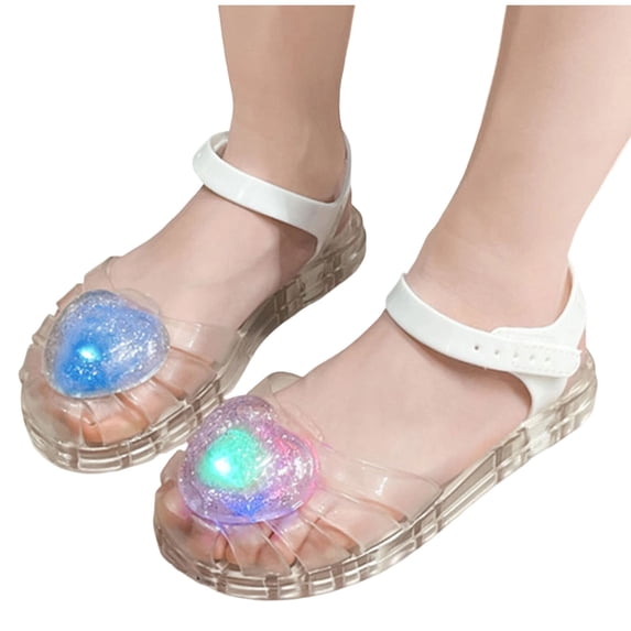 FSYBOA Girls Jelly Sandals, Non-Slip Cute Adjustable Strap Closed Toe Girls Beach Shoes White Size 10.5(Little Kids)