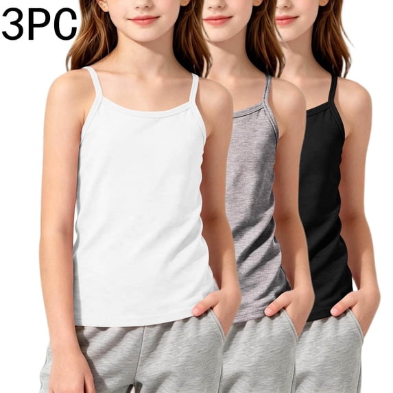 FSYBOA Girls Knitted Tank Tops, Breathable Sleeveless 3 Piece Casual Kids Summer Shirts Gray Size 7-8 T