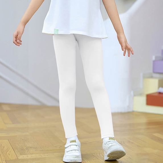 FSYBOA Girls Leggings, High Waist Stretch Lightweight Casual Fall Bottoms White Size 11-12T