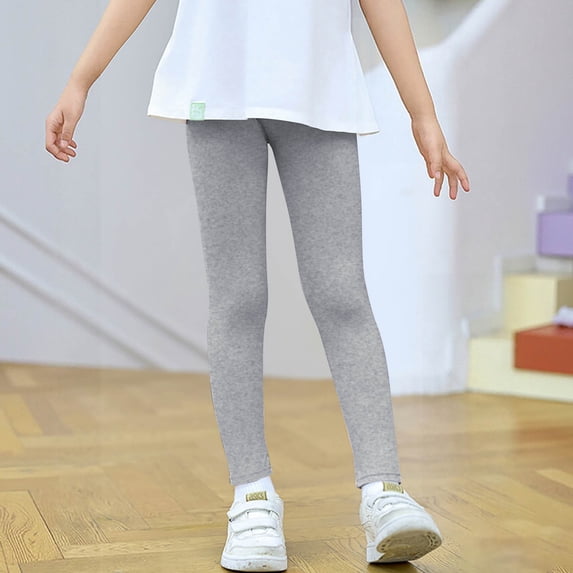FSYBOA Girls Leggings, Stretch Casual High Waist Lightweight Fall Bottoms Gray Size 9-10T
