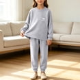thumbnail image 1 of FSYBOA Girls Outfit Set, 2 Piece Casual Crew Neck Fleece-lined Tops and Pants Gray Size 1-2T, 1 of 8