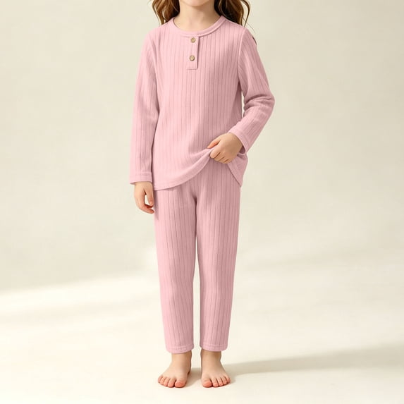 FSYBOA Girls Outfit Set, Fall Henley 2 Piece Casual Tops and Pants Pink Size 5-6T
