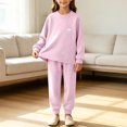 thumbnail image 1 of FSYBOA Girls Outfit Set, Fleece-lined Casual Crew Neck 2 Piece Tops and Pants Purple Size 2-3T, 1 of 8