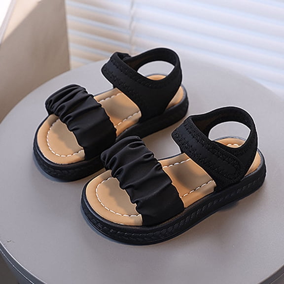 FSYBOA Girls Sandals, Casual Non-Slip Solid Color Open Toe Kids Summer Shoes Black Size 7(Toddler)