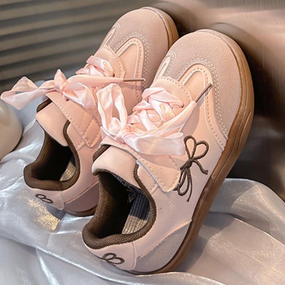 FSYBOA Girls Sneakers Size 2(Big Kids), Cute Lace-up Soft Soled Breathable Kids Running Shoes Pink