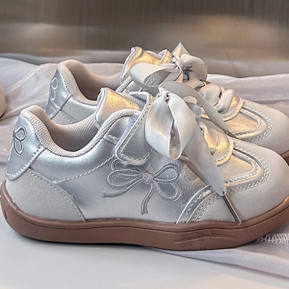 FSYBOA Girls Sneakers, Soft Soled Cute Breathable Lace-up Kids Running Shoes Gray Size 1(Big Kids)