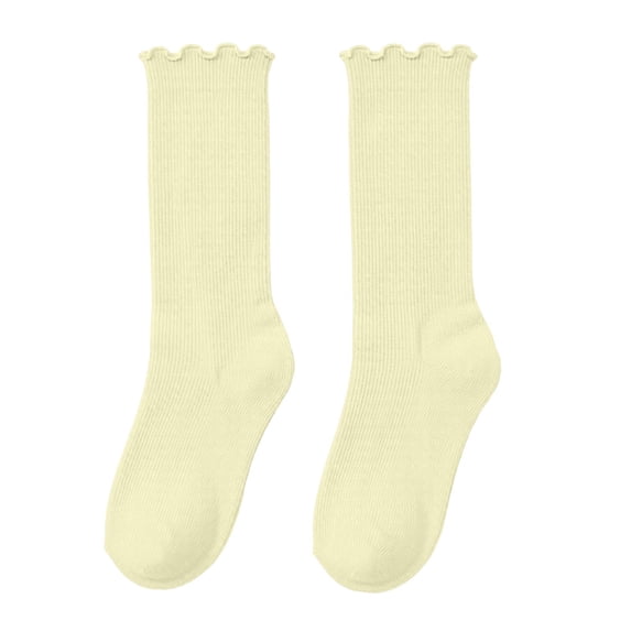 FSYBOA Girls Socks, Casual Soft Stretchable Cute Kids Crew Socks Beige Size 6-14T