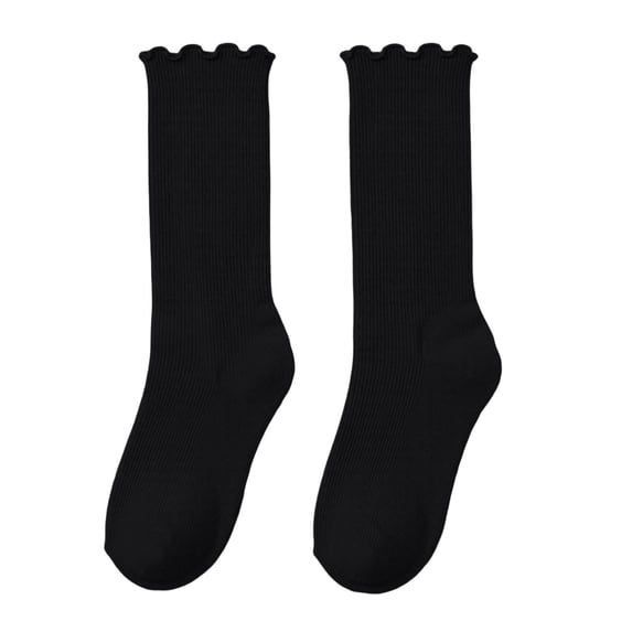 FSYBOA Girls Socks, Soft Casual Cute Stretchable Kids Crew Socks Black Size 6-14T