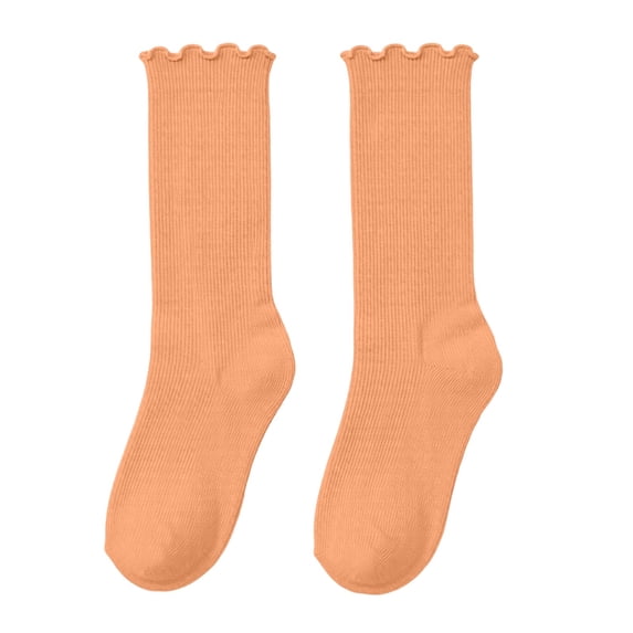 FSYBOA Girls Socks, Soft Stretchable Cute Casual Kids Crew Socks Orange Size 6-14T