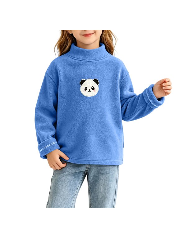 Girls Thermal Shirt, Long Sleeve Warm Thick Mock Neck Fall Layer Top Blue Size 5-6T