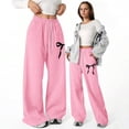 thumbnail image 1 of FSYBOA Girls Wide Leg Sweatpants, Open Bottom Printed Drawstring Waist Relaxed Fit Fall Pants Pink Size 12-13T, 1 of 8