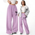 thumbnail image 1 of FSYBOA Girls Wide Leg Sweatpants, Open Bottom Relaxed Fit Printed Drawstring Waist Fall Pants Purple Size 14-15T, 1 of 8