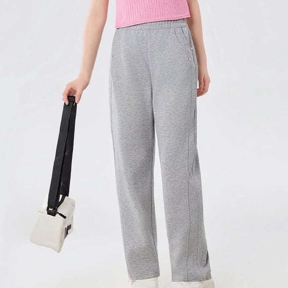 FSYBOA Girls Wide Leg Sweatpants, Open Bottom Relaxed Fit Soft Elastic Waist Fall Pants Gray Size 10-11T
