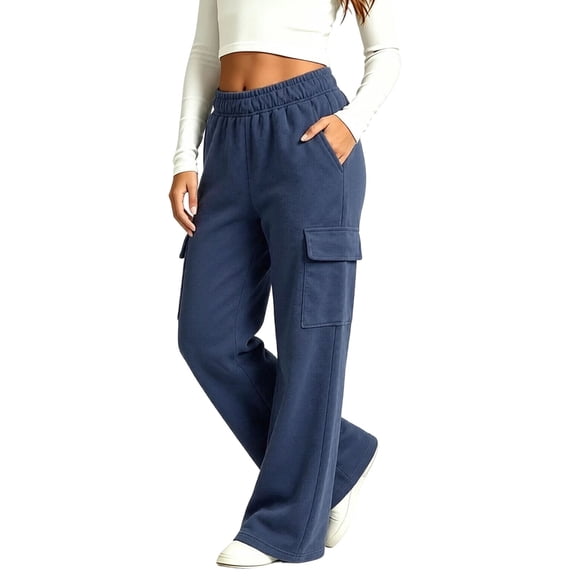 FSYBOA Girls Wide Leg Sweatpants Size 10-12,Open Bottom Multi Pockets Fashion Relaxed Fit Fall Pants Sky Blue