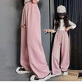 thumbnail image 1 of FSYBOA Girls Wide Leg Sweatpants Size 8，Open Bottom Sports Relaxed Fit Drawstring Waist Fall Pants Pink, 1 of 4