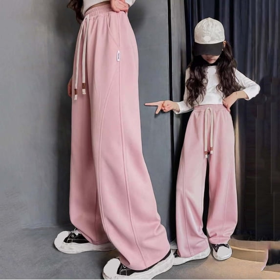 FSYBOA Girls Wide Leg Sweatpants Size 8,Open Bottom Sports Relaxed Fit Drawstring Waist Fall Pants Pink