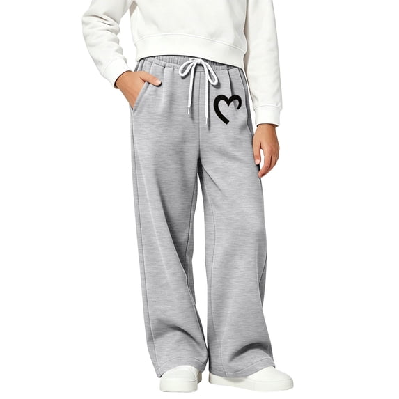 FSYBOA Girls Wide Leg Sweatpants, Warm Drawstring Waist Relaxed Fit Open Bottom Fall Pants Gray Size 11-12T