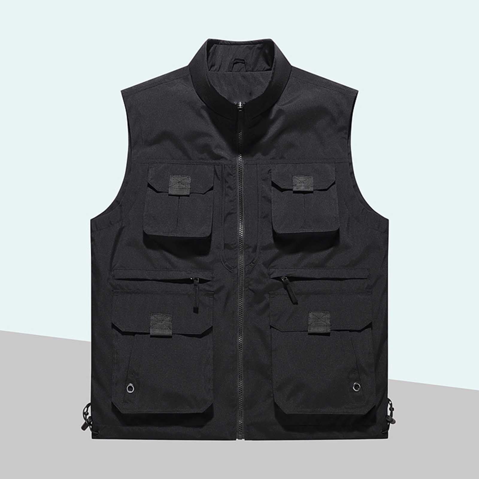 FSYBOA Men's Fishing Vest, Multi Pockets Hiking Zip Up Casual Men's ...