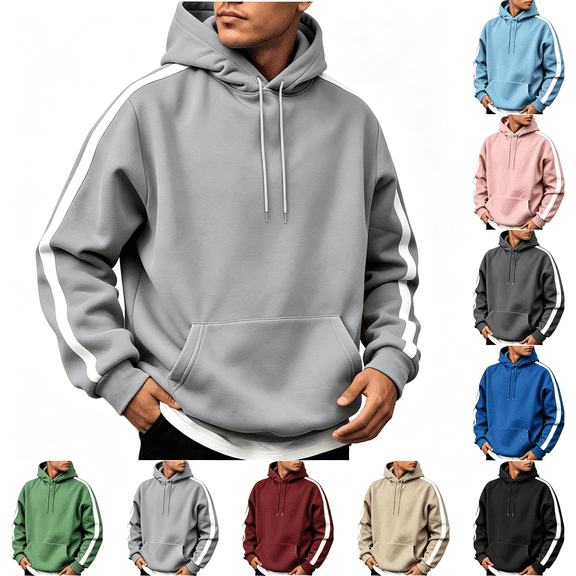 FSYBOA Men's Pullover Hoodies, Long Sleeve Casual Drawstring Sport Men's Hooded Sweatshirts Gray Size 2XL