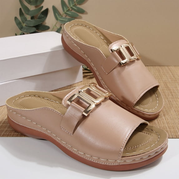 FSYBOA Womens Comfort Sandals, Anti-Slip Open Toe Summer Slip-On Wedge Sandal for Women Brown Size 7