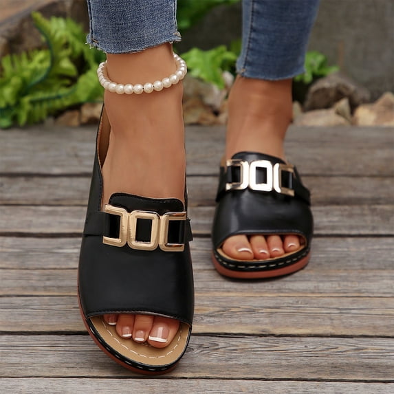 FSYBOA Womens Comfort Sandals, Anti-Slip Slip-On Summer Open Toe Wedge Sandal for Women Black Size 9
