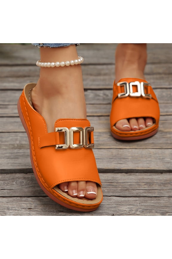 Womens Comfort Sandals, Summer Open Toe Slip-On Vacation Wedge Sandal for Women Orange Size 10