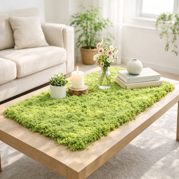 Tifaealis Light Green Artificial Moss Mat 19.68" x 39.37" Faux Grass Carpet for Micro Landscaping, Potted Plants, Diorama Models, and Home Decor