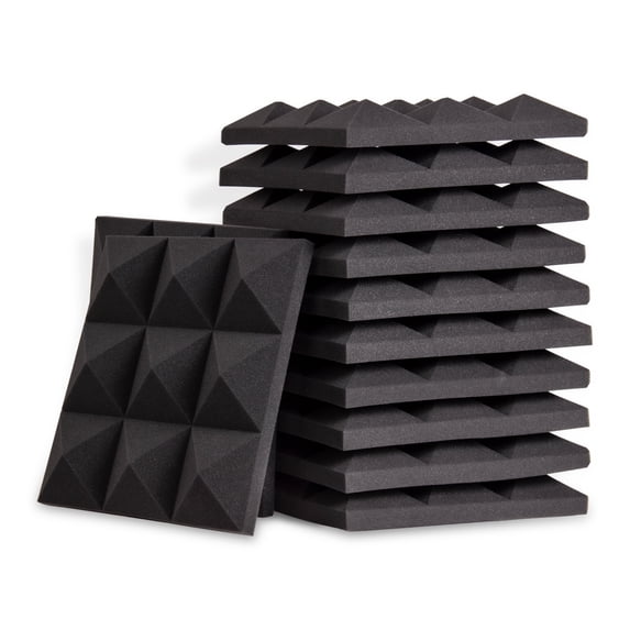 FStop Labs Acoustic Foam Panels, Pyramid Studio Wedge Tiles, 12" H, Black 12 Pack