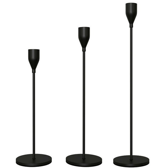 FSyueyun Matte Black Taper Candle Holders, Set of 3