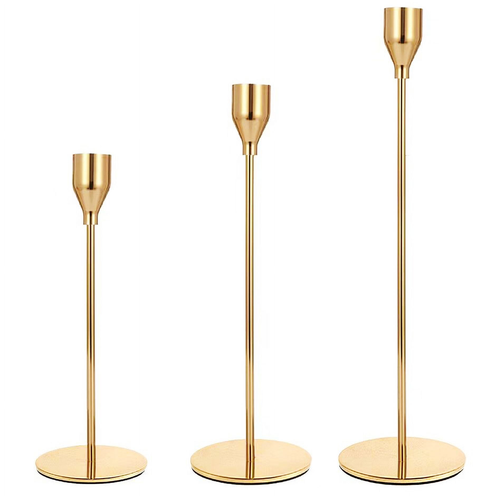 Antique Brass Iron Taper Candle Holder - Set of 3 Decorative Candle Stand,  Candlestick Holder for Wedding, Dinning, Party
