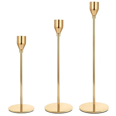 Set Of 36 Gold Taper Candle Holders - 3 Sizes (9", 11", 13") For Wedding & Home Decor