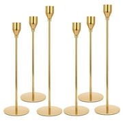 FSyueyun Set of 6 Gold Candle Holders for Taper Candles, Metal Table Mantel Decorative Candlestick Holders for Wedding, Dinning, Party, Fits 3/4 inch Thick Candle