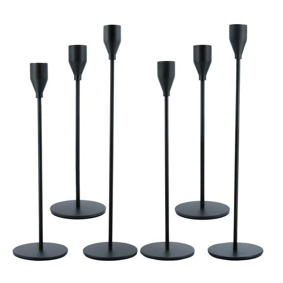 FSyueyun Set of 6 Matte Black Candle Holders for Taper Candles, Metal Table Mantel Decorative Candlestick Holders for Wedding, Dinning, Party, Fits 3/4 inch Thick Candle