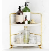 FSyueyun Stainless Steel 2-Tier Corner Makeup Organizer with 4 Compartments, Gold