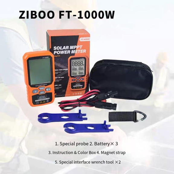 FT-1000W MPPT Solar Meter for Photovoltaic Panel Power Testing, Measures Pmax/Voc/Isc 12-80V 0-35A, Digital Multimeter with Backlit Display for Solar Installation and