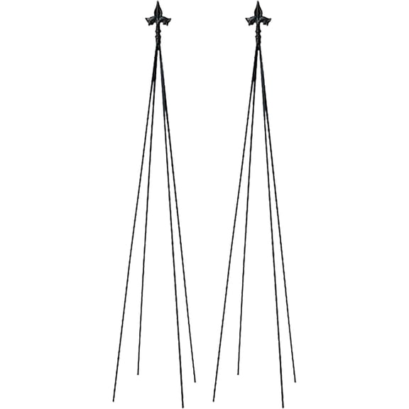 Fleur-de-lis, 78-Inch Wrought Iron Garden Stake Trellis, Black (Pack of 2)