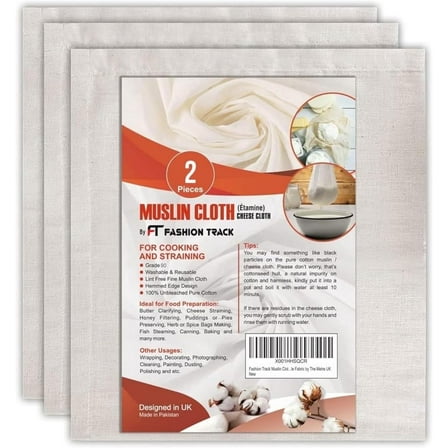 Fab Fabric LLC Muslin Unbleached Cheesecloth, 20 x 20 Inch, Pack of 2