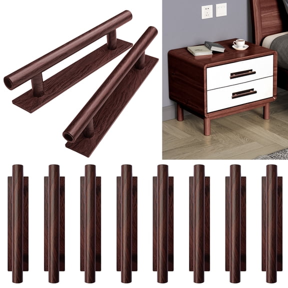 FT Hita 10 Pack Adhesive Cabinet Handles Pulls ABS Plastic Wardrobe Handle Self Stick Door Handles for Kitchen Cabinet Sliding Door Furniture(Dark brown)