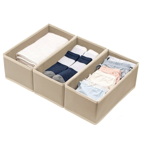 FT Hita Dresser Drawer Organizer Set of 3, Clothes Organizer Bins Small Storage Bins, Fabric Closet Dividers for Socks Underwear Scarve Panties(Khaki)