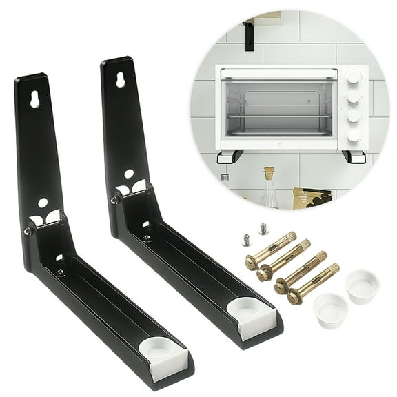 FT Hita Metal Microwave Wall Stand,2Pcs Microwave Mount Bracket,Retrackable Foldable Oven Wall Mounted Stand Holder Rack Bracket Load 100 lb (Black)