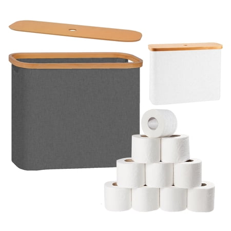 FT Hita Toilet Paper Storage Stand, Storage Basket with Bamboo Lid,Toilet Paper Basket with Lid for 12-Roll Standard Toilet Paper Holder