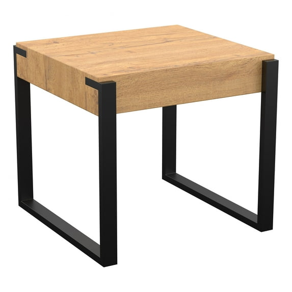 FT50RIDLW-A: Ridgewood Side Table, End Table, Accent Table, Nightstand. Light Colored Rustic Wood, Black Metal Legs