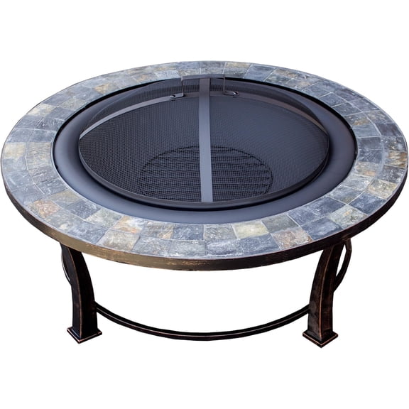 FT51216 Burning Fire Pit w/Wood Grate and Domed Mesh Screen Lid, Medium, StoneFire Pit