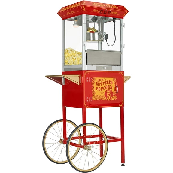 FT860CR Antique Carnival-Style 8-Ounce Hot-Oil Popcorn Popper with Cart, Red